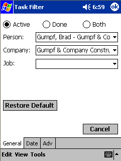 Task filtering allows your scheduling and task management to be narrowed down to a company, a job, or a person