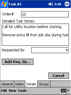 The ability to keep more information on each task is increeased with the large space for note entry