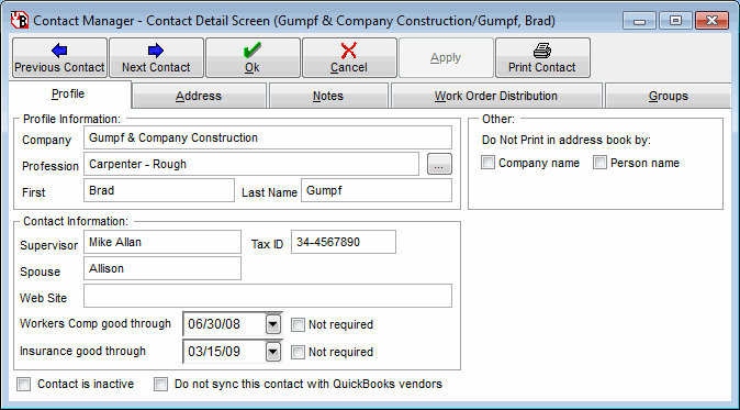 Enter as little, or as much information on each person you need, the project management features are flexible