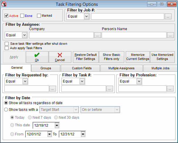 Filter your tasks down by what you want to see, or view them all.  This is the critical portion of the project scheduling software!