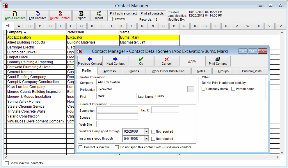 There are sometimes that you just need to get ahold of a project manager, and don't need to wade through the rest of the information to find it.  VirtualBoss has an option that conforms to that need.